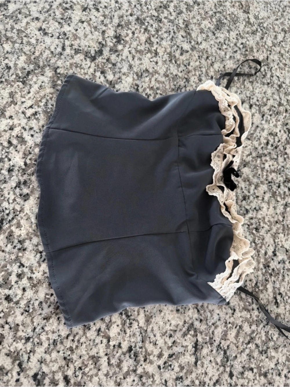 Strapless Black Tube Top with Cream Lace Trim - Picture 3 of 4